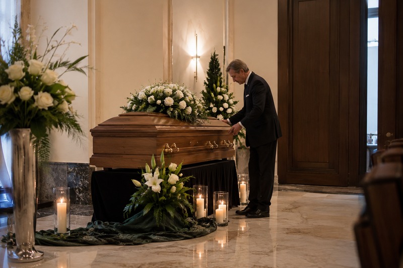 Pracownik zakładu pogrzebowego w Tarnowie pomaga rodzinie w załatwieniu formalności pogrzebowych
